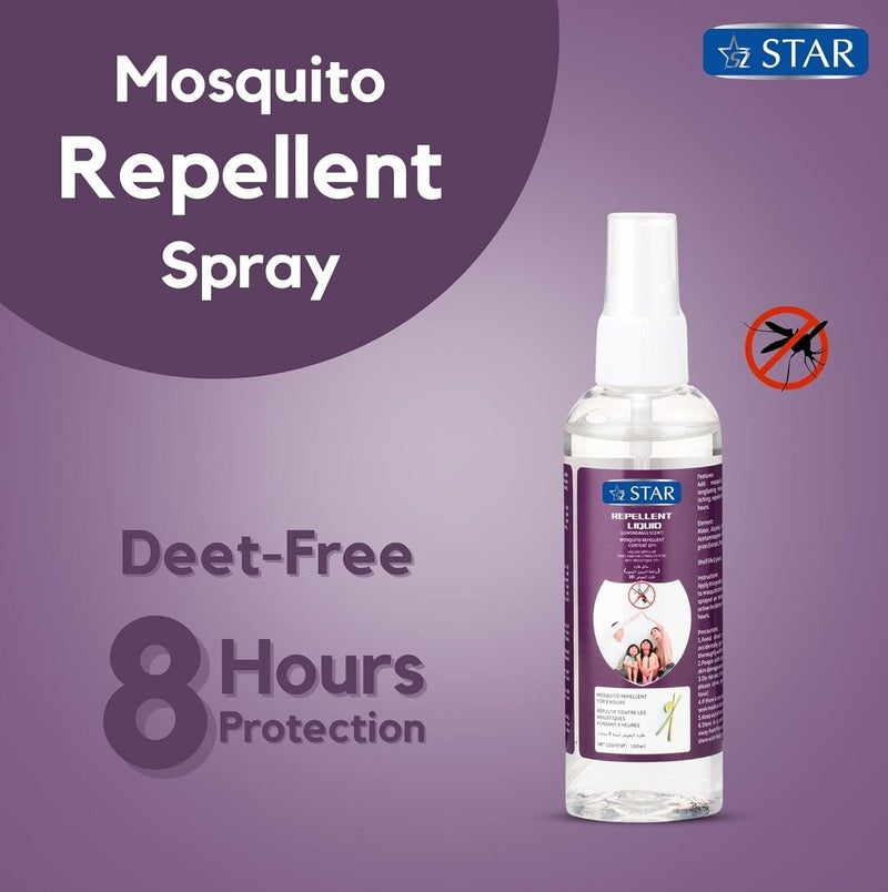 SZ Star Mosquito Repellent Spray, All Natural, Deet Free Insect Repellent Bug Spray with Lemongrass & Peppermint Extract, Anti Mosquito, Suitable for Kids, 100ml - Image 3